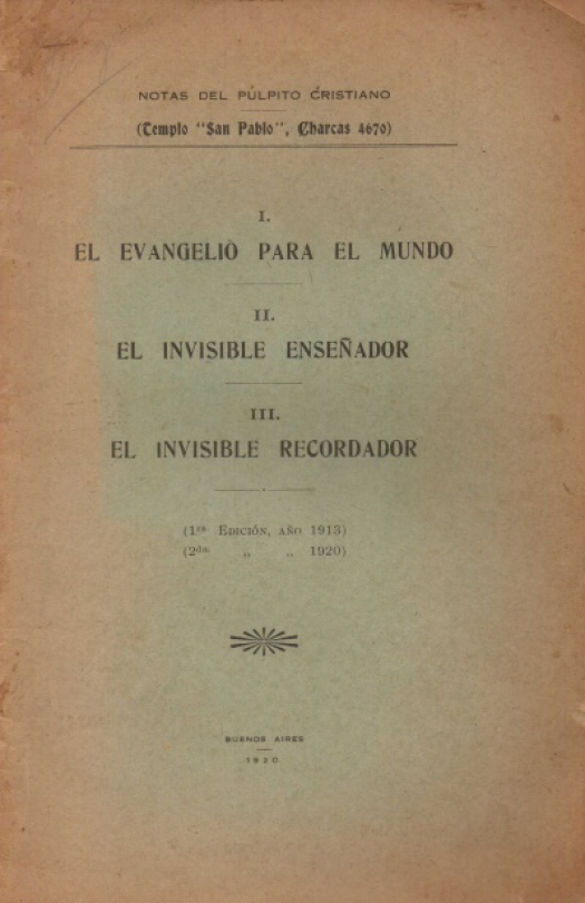 Notas del púlpito cristiano / Templo San Pablo - Donación Ana Rita, Carlos, Rubén Pagura Alegría