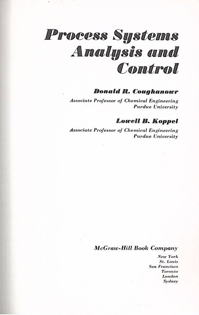 Process systems analysis and control / Coughanour, Donald R. - Compra