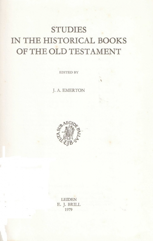 Studies in the historical books of the Old Testament / editado por J. A. Emerton - Donación Susana Vignolo Rocco