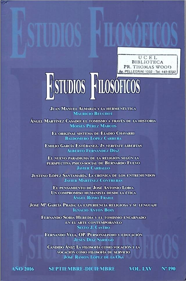 Estudios Filosóficos – Vol. LXV – N°190 – Año 2016